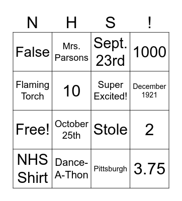 NHS Bingo! Bingo Card