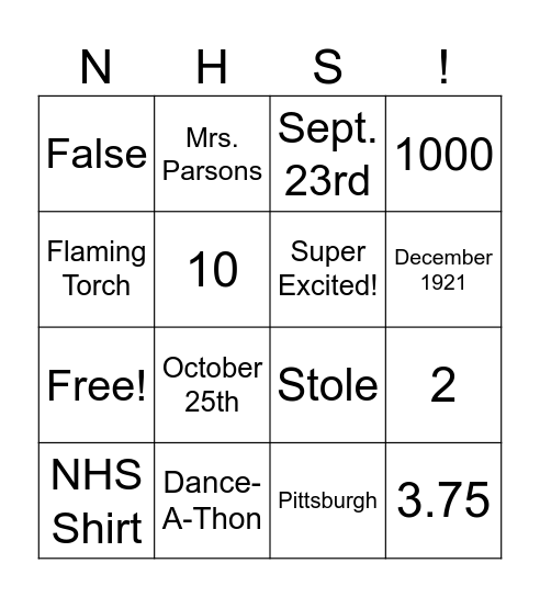 NHS Bingo! Bingo Card