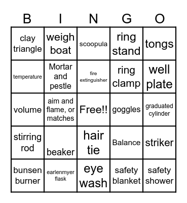 Lab Equipment and Safety Bingo Card