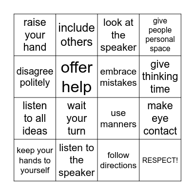 RESPECT Bingo Card