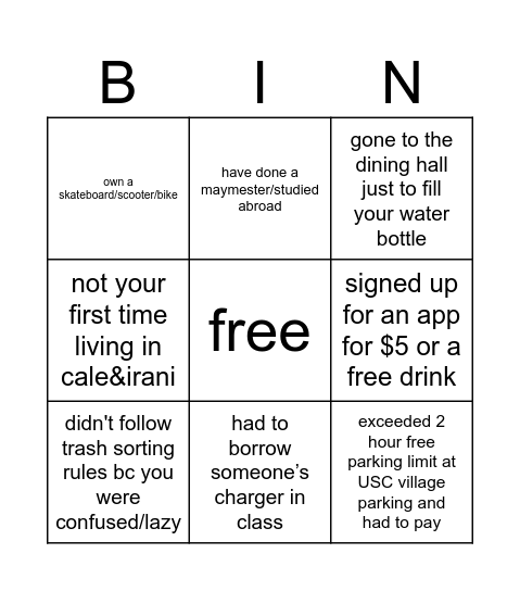 Trojan Bingo Card
