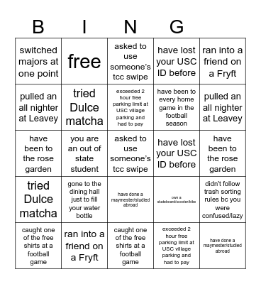 Trojan Bingo Card