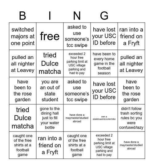 Trojan Bingo Card