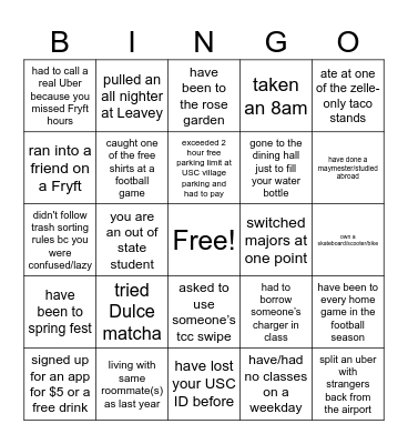 Trojan Bingo Card