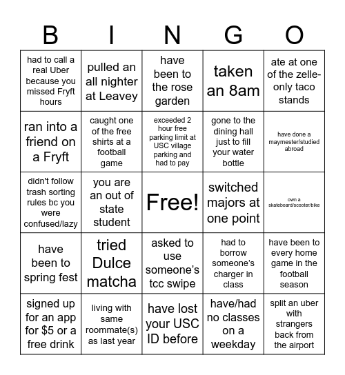 Trojan Bingo Card