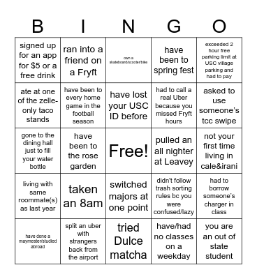 Trojan Bingo Card