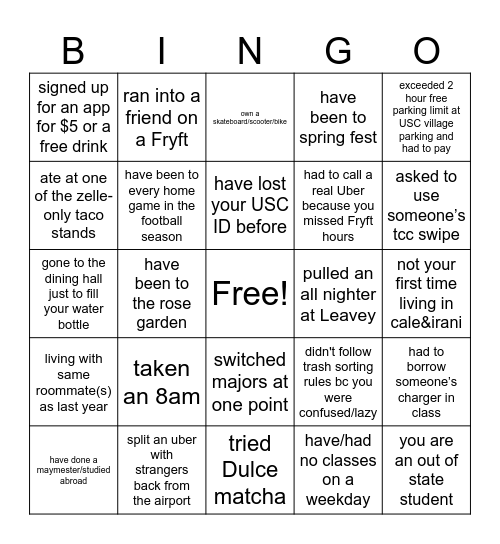 Trojan Bingo Card