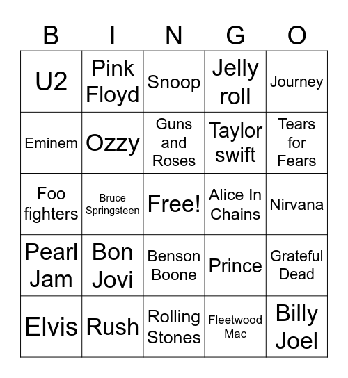 Artist Bingo Card
