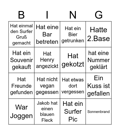 Jakob Urlaub Bingo Card