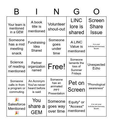 Staff Bingo Card