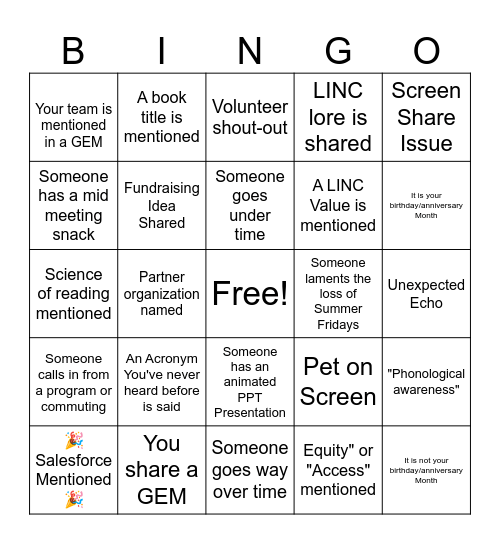 Staff Bingo Card