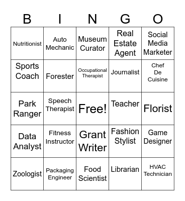 Career Exploration Bingo Card