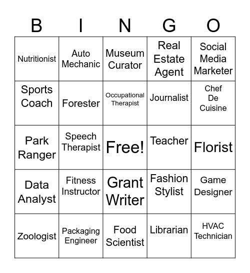 Career Exploration Bingo Card