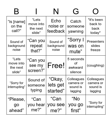 Conference Call Bingo Card