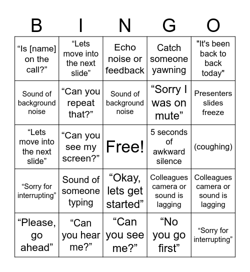Conference Call Bingo Card