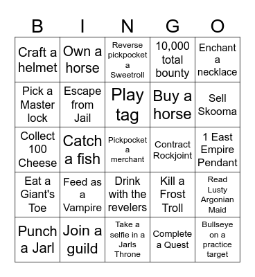 Skyrim Bingooo Bingo Card