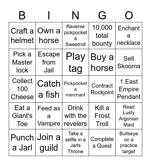Skyrim Bingooo Bingo Card
