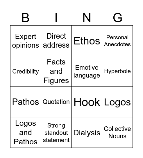 Rhetoric Bingo Card