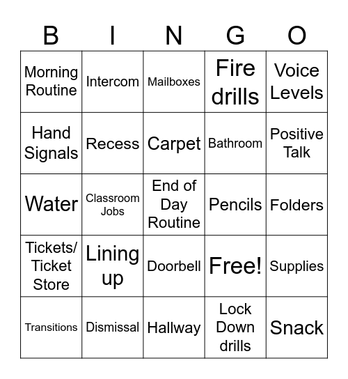 Classroom Rules & Expectations Bingo Card