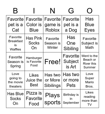 Back To School Bingo Card