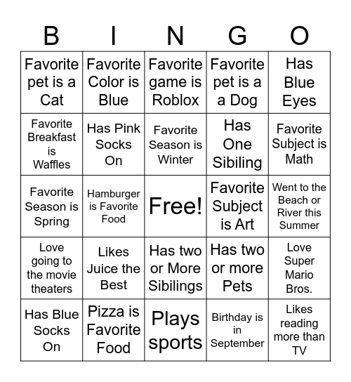 Back To School Bingo Card