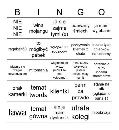 DZIADOWSKIE Bingo Card