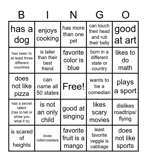 RAS GET TO KNOW ME BINGO Card