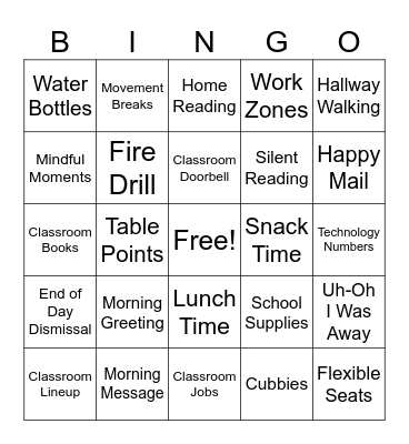 Classroom BINGO! Bingo Card
