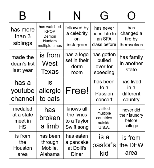 Crosspoint Tuesday Night Bingo Card