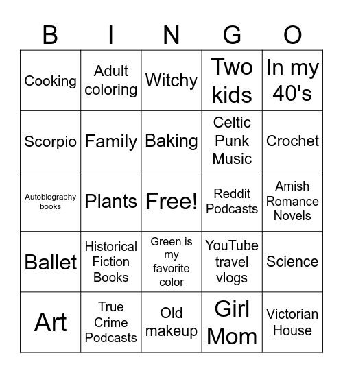 Pen Pal Bingo Card