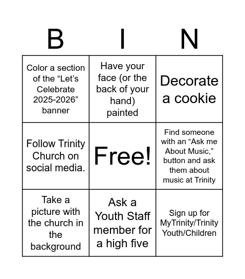 Celebration Sunday 2025 Bingo! Bingo Card