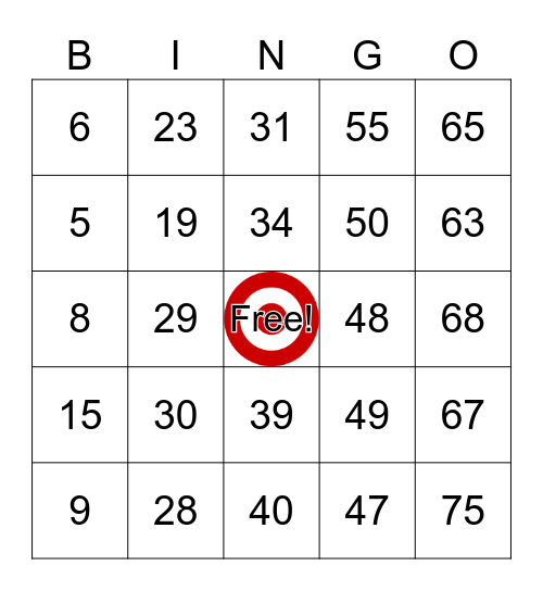 Bullseye Bingo Card