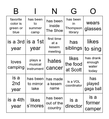 Kesem Bingo Card