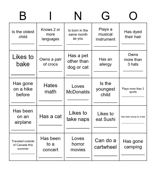 Grade 8 Get To Know You BINGO! Bingo Card