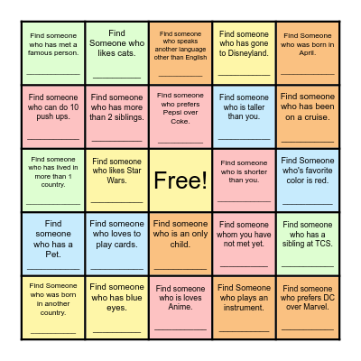 Find Someone Who... Bingo Card