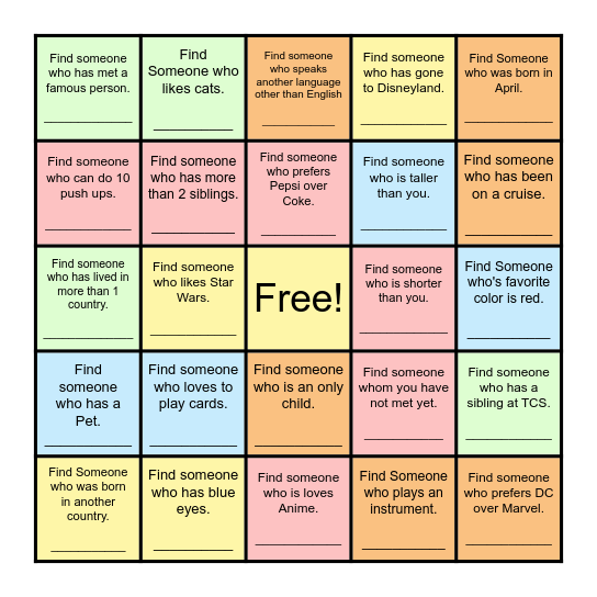 Find Someone Who... Bingo Card