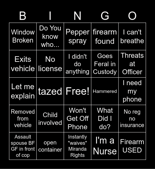 BODYCAM BINGO Card