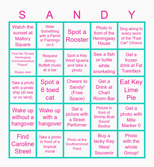 KEY WEST SCAVENGER HUNT Bingo Card
