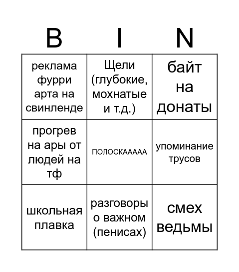 Бинго по стриму Форамона Bingo Card