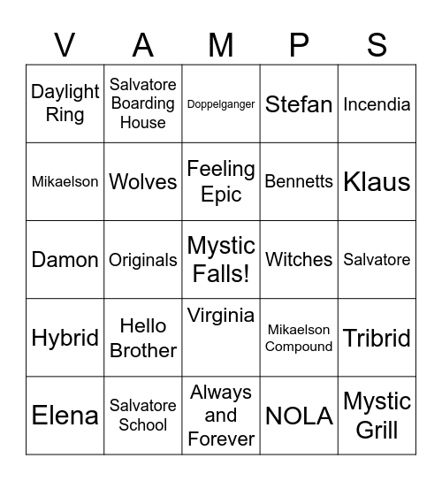 Fans First TVD Bingo Card
