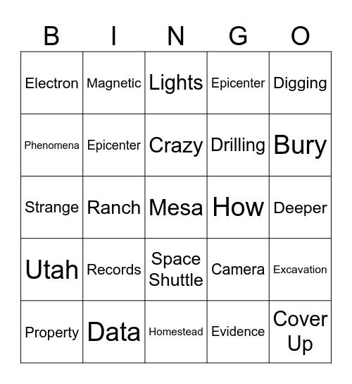 Skinwalker Ranch Finale Bingo Card