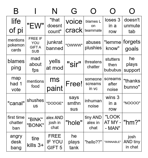 Vulture Activities Bingo Card