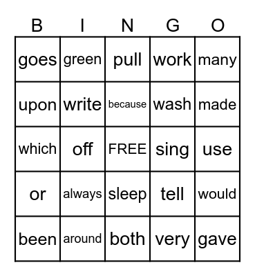 Second Grade Vocabulary Bingo Card