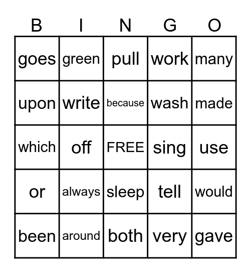 Second Grade Vocabulary Bingo Card