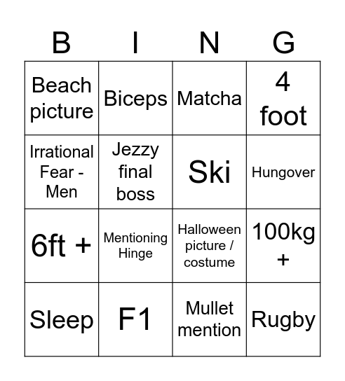 H bingo Card