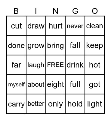 Third Grade Vocabulary Bingo Card