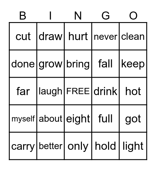 Third Grade Vocabulary Bingo Card