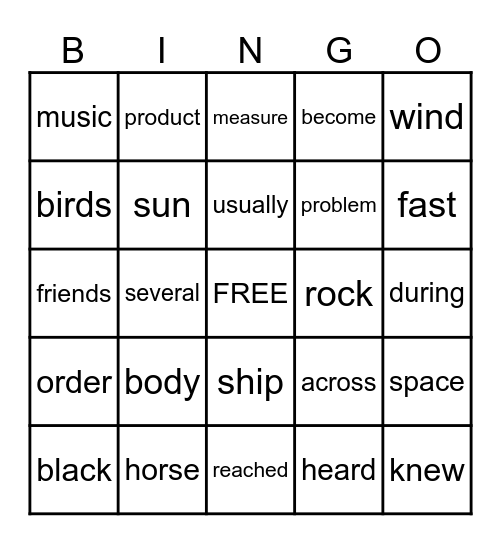 Fourth Grade Vocabulary Bingo Card