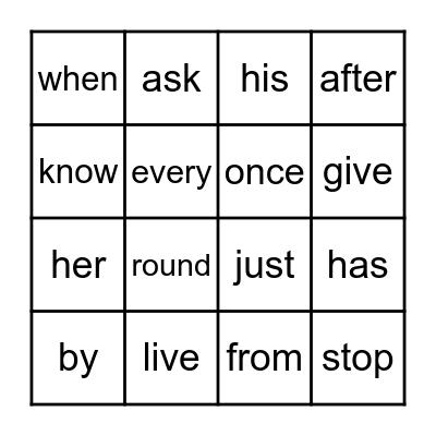 FIRST GRADE BINGO Card