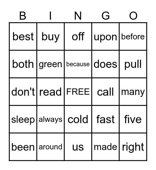 Second Grade Vocabulary Bingo Card